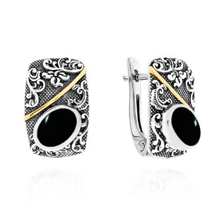 Серьги из серебра с обсидианами 2317321367-20 от KRASNOE, металл Серебро, вставка Обсидиан