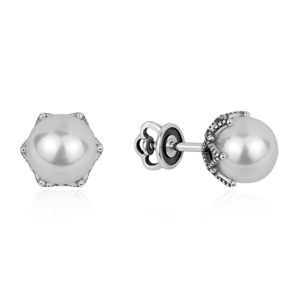 Пусеты из серебра с имитацией жемчуга