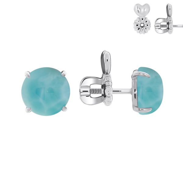 Пусеты из серебра с ларимарами Пусеты из серебра с ларимарами