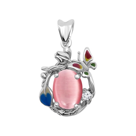 Купить подвеска из серебра с кошачий глазомс эмалью и фианитами