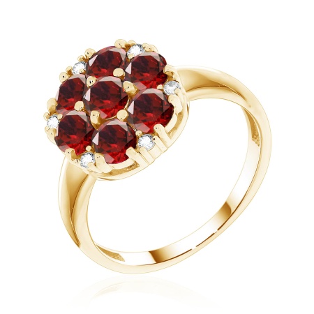 Кольцо из серебра с фианитами и гранатами со скидкой