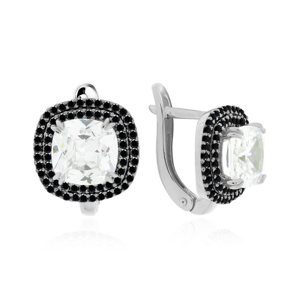 Серьги из серебра с фианитами и ситаллами