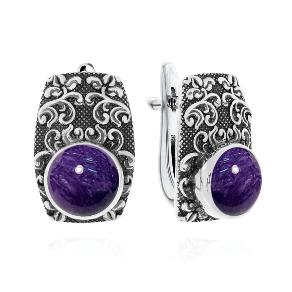 Серьги из серебра с чароитом