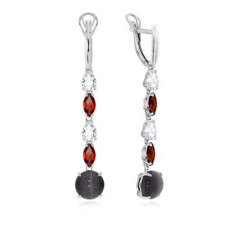 Серьги из серебра с кошачий глазами, гранатами и фианитами 2340261205-1-21 от KRASNOE, металл Серебро, вставка Кошачий глаз