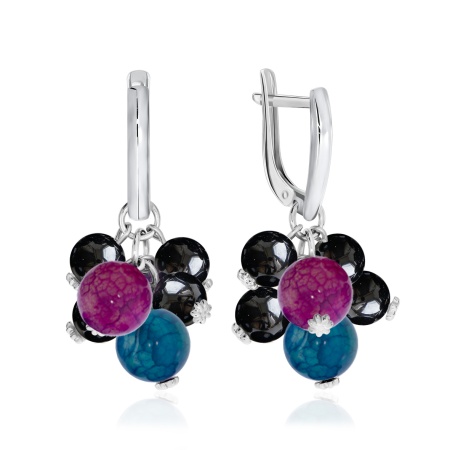 Серьги из серебра с кварцем и агатами 2340871288-97 от KRASNOE, металл Серебро, вставка Кварц