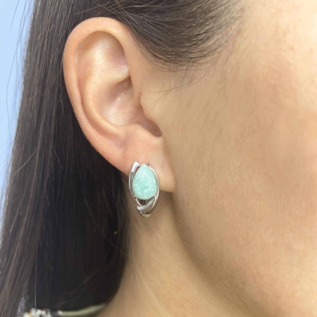 Серьги из серебра с амазонитами 2340372362 от KRASNOE, металл Серебро, вставка Амазонит