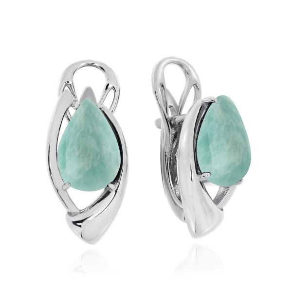 Серьги из серебра с амазонитами 2340372362 от KRASNOE, металл Серебро, вставка Амазонит