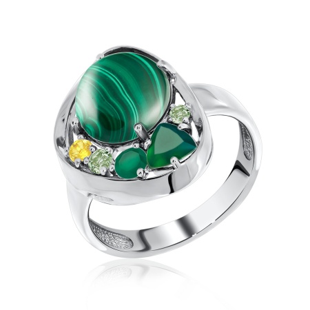 Купить кольцо из серебра с ситаллом, малахитом, нанокристаллом и фианитами в интернет-магазине KRASNOE