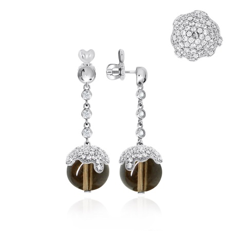 Пусеты из серебра с топазами и фианитами 2340101227л от KRASNOE, металл Серебро, вставка Раухтопаз