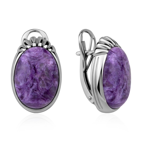 Серьги из серебра с чаритом в ювелирном интернет-магазине