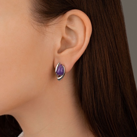 Серьги из серебра с чароитами 2340462362 от KRASNOE, металл Серебро, вставка Чароит