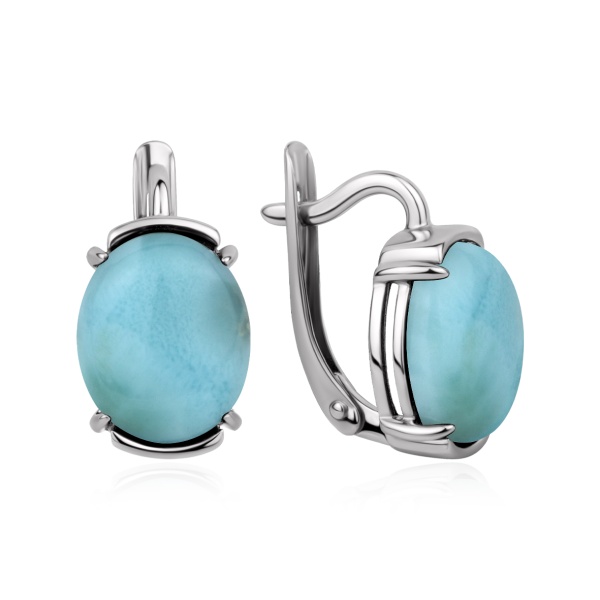 Пусеты из серебра с ларимаром в ювелирном интернет-магазине