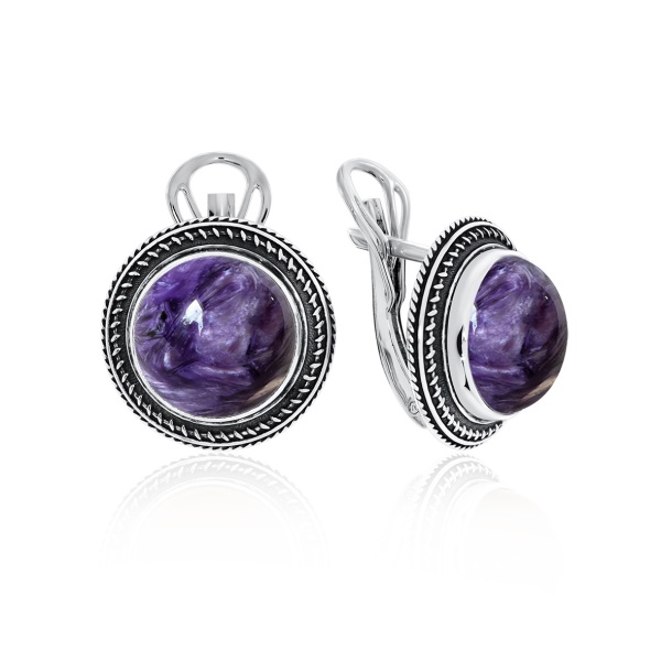 Серьги из серебра с чароитом