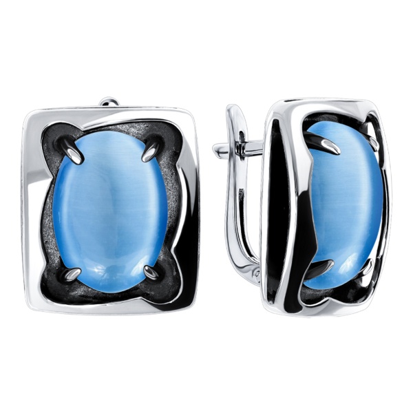 Серьги из серебра с имитацией кошачьего глаза в ювелирном интернет-магазине