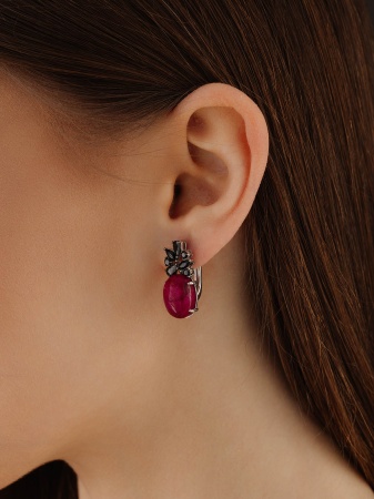 Серьги из серебра с агатами и фианитами