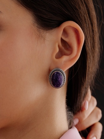 Серьги из серебра с чароитами