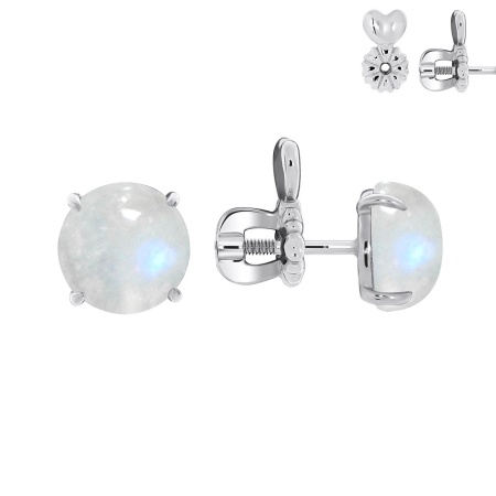 Пусеты из серебра с лунным камнем