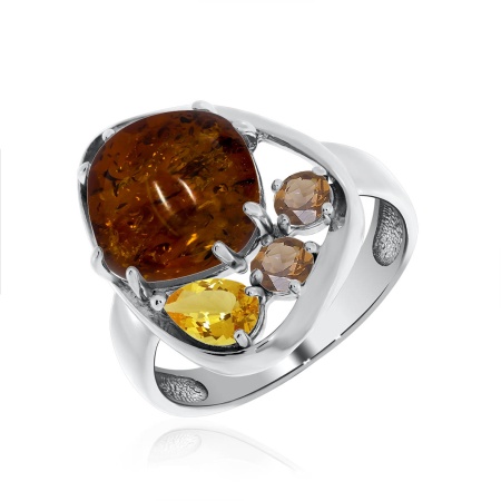 Купить кольцо из серебра с янтарём и фианитами в интернет-магазине KRASNOE
