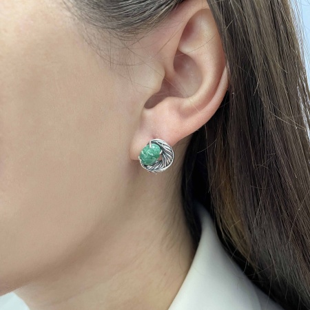 Серьги из серебра с амазонитами 2310371601 от KRASNOE, металл Серебро, вставка Амазонит