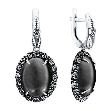 Серьги из серебра с кошачим глазом 2310265173-1-21 от KRASNOE, металл Серебро, вставка Кош. глаз сер.синт.