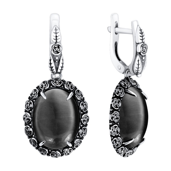 Серьги из серебра с кошачим глазом 2310265173-1-21 от KRASNOE, металл Серебро, вставка Кош. глаз сер.синт.