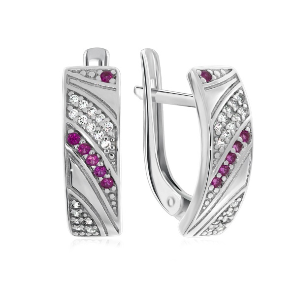 Серьги из серебра с нанорубинами и фианитами со скидкой