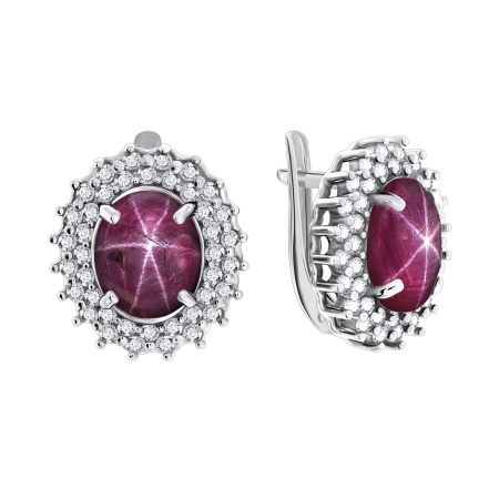 Серьги из серебра с рубинами звездчатыми и фианитами 2340940150-3 от KRASNOE, металл Серебро, вставка Рубин Звездчатый