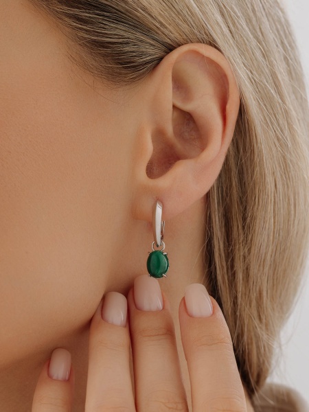 Серьги из серебра с малахитами 2340380901 от KRASNOE, металл Серебро, вставка Малахит