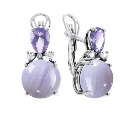 Серьги из серебра с агатами и фианитами