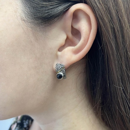 Серьги из серебра с обсидианами 2317321367-20 от KRASNOE, металл Серебро, вставка Обсидиан