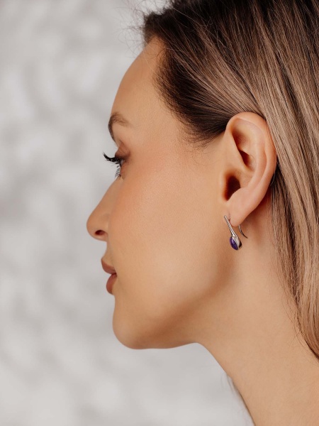 Серьги из серебра с чароитом в ювелирном интернет-магазине