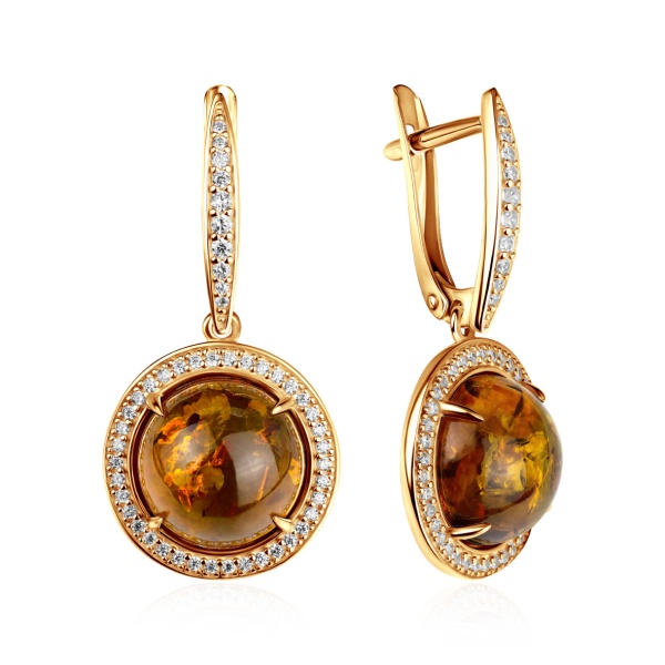 Серьги из серебра с янтарём и фианитами со скидкой