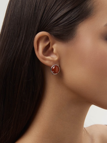 Серьги из серебра с сердоликами 2340681829 от KRASNOE, металл Серебро, вставка Сердолик