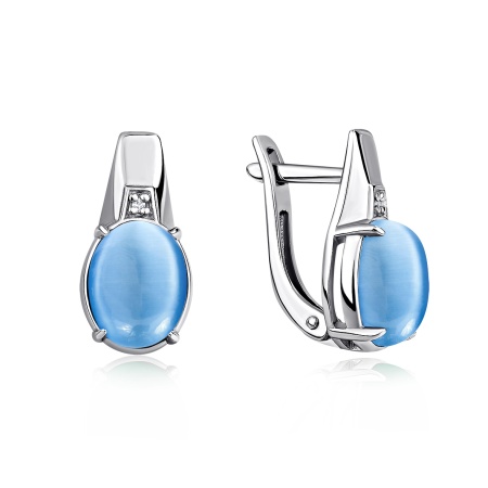 Серьги из серебра с фианитами и кошачий глазами 2340261973-70 от KRASNOE, металл Серебро, вставка Кошачий глаз