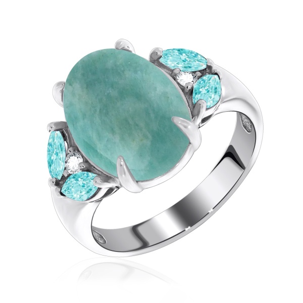 Купить кольцо из серебра с амазонитом и фианитами в интернет-магазине KRASNOE