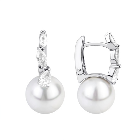 Серьги из серебра с жемчугом и фианитами