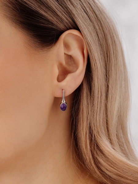Серьги из серебра с чароитом в ювелирном интернет-магазине