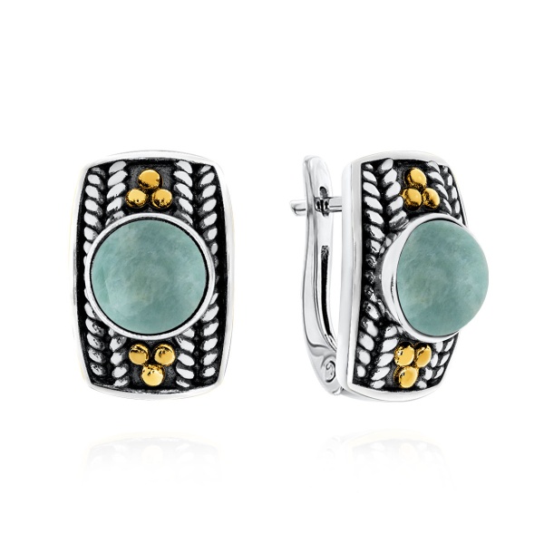 Серьги из серебра с амазонитами 2317371750 от KRASNOE, металл Серебро, вставка Амазонит