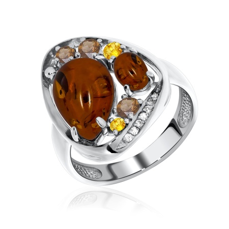 Купить кольцо из серебра с янтарём и фианитами в интернет-магазине KRASNOE