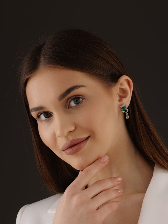 Серьги из серебра с агатами, ситаллами и фианитами 2340392662л-60 от KRASNOE, металл Серебро, вставка Агат