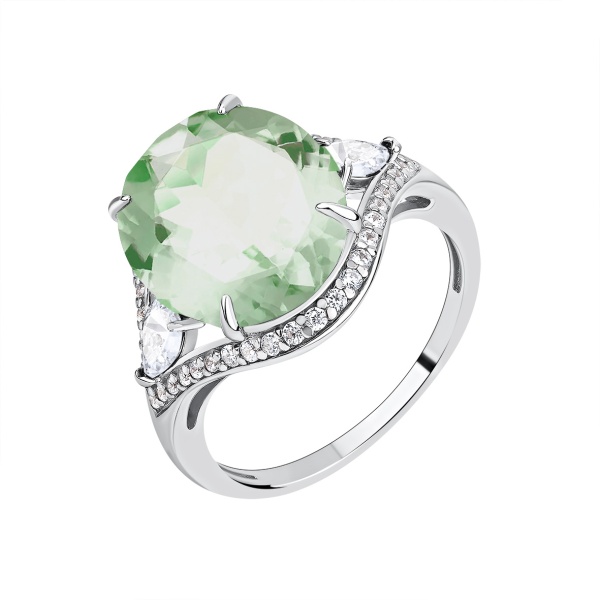 Кольцо из серебра с празиолитом и фианитами со скидкой