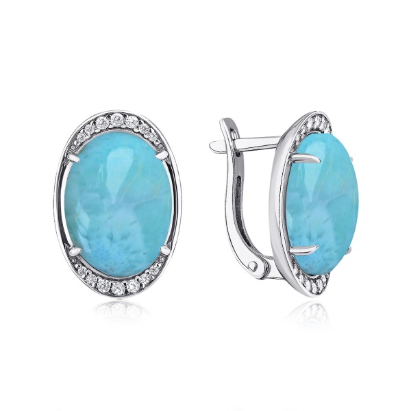 Серьги из серебра с ларимарами и фианитами со скидкой