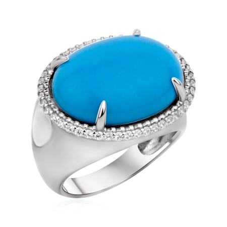 Купить кольцо из серебра с бирюзой и фианитами в интернет-магазине KRASNOE