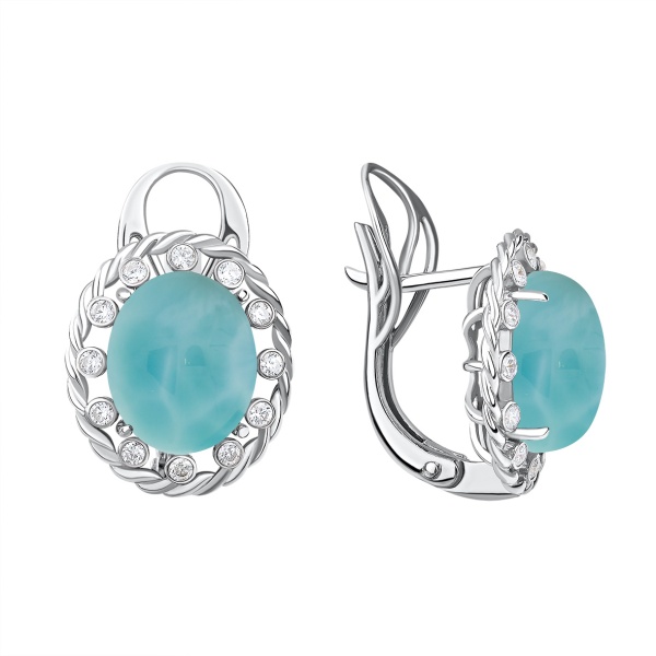 Серьги из серебра с ларимарами и фианитами в ювелирном интернет-магазине Серьги из серебра с ларимарами и фианитами в ювелирном интернет-магазине