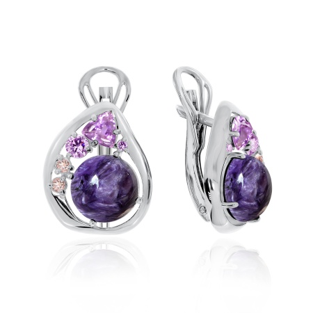 Серьги из серебра с чароитами, ситаллами и фианитами 2340461173 от KRASNOE, металл Серебро, вставка Чароит