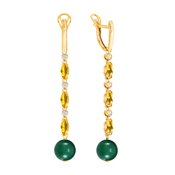 Серьги из серебра с агатами, цитринами и фианитами со скидкой