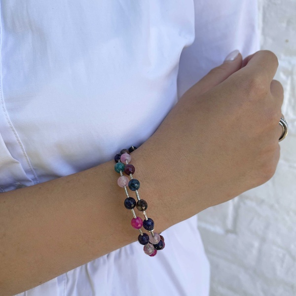 Купить браслет из серебра с проволока (с памятью)ом и агатами