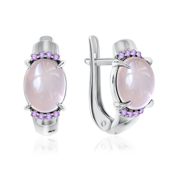 Серьги из серебра с кварцем и ситаллами 2340100371л-30 от KRASNOE, металл Серебро, вставка Кварц