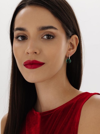 Серьги из серебра с зелёными кристаллами