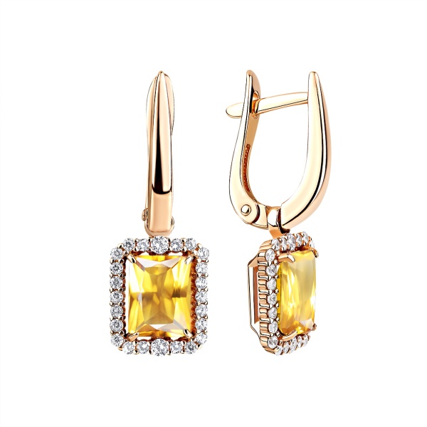 Серьги из серебра с цитринами и фианитами